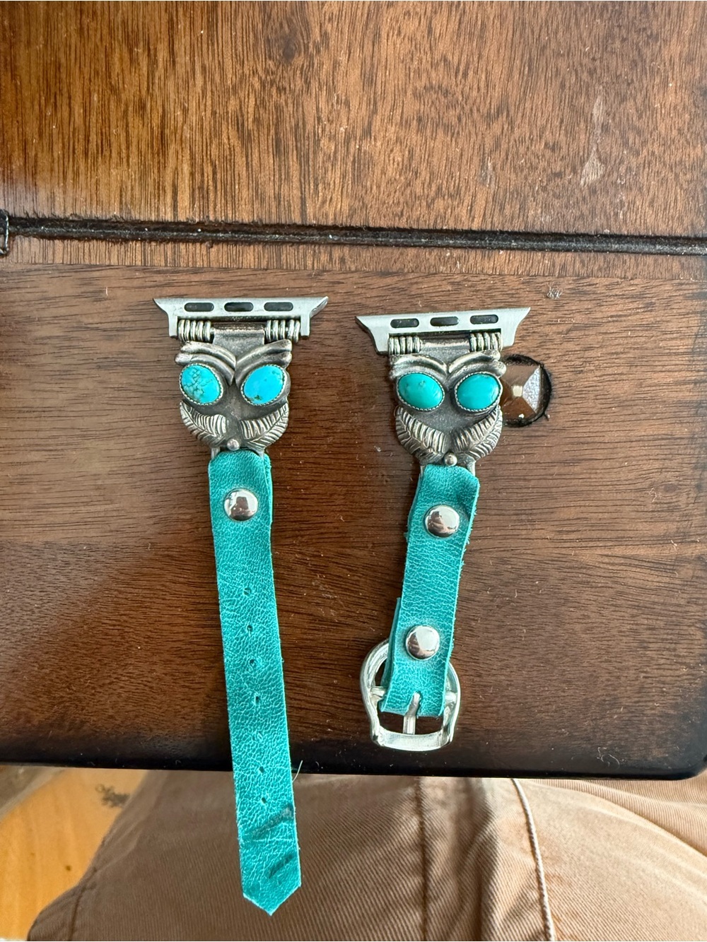 Turquoise Leather with real turquoise and silver hardware Apple Watch Band